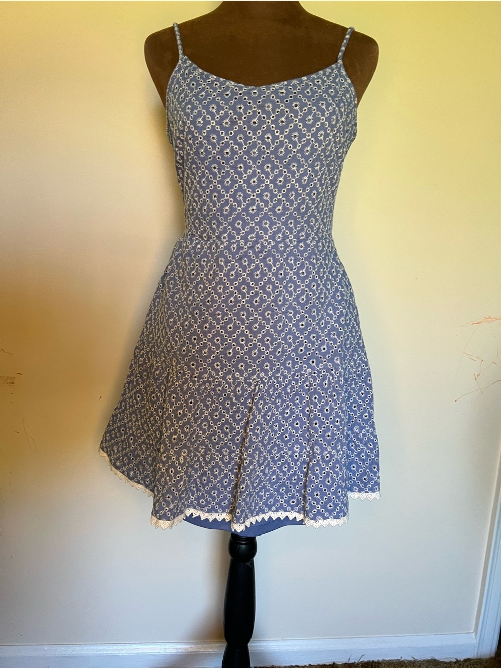 Speechless Blue & White Daisy Eyelet Cut-Out Mini Dress